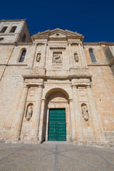 facade of ancient building Santiago church, landmark and monument of sixteenth century by architect Diego de Praves and more artist, in Cigales village, Valladolid, Castilla y Leon, Spain, Europe
