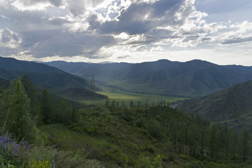 Fototapeta na wymiar View from the mountain pass. Altai Mountains, Russia.