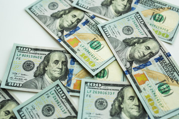 United States Currency Cash Money on White Background