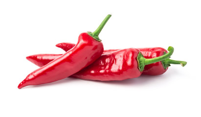 Red chili peppers isolated on white background.