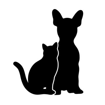 silhouette of a cat and dog on a white background