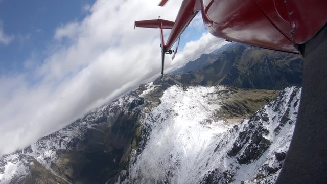 Chopper POV, flying over New Zealand mountain peaks