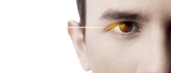 Man's eye on white background