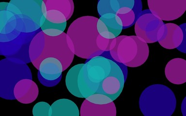 Multicolored translucent circles on a dark background. Green tones. 3D illustration