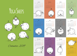 Fototapeta premium Morning yoga sheeps, calendar 2019 design
