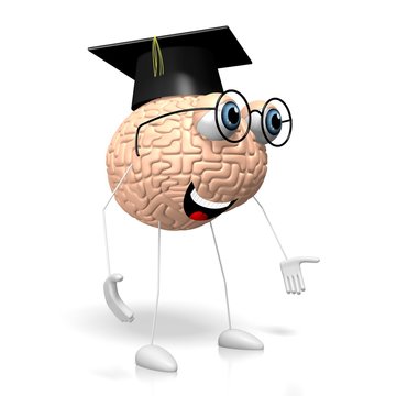 3D brain cartoon character, graduation concept