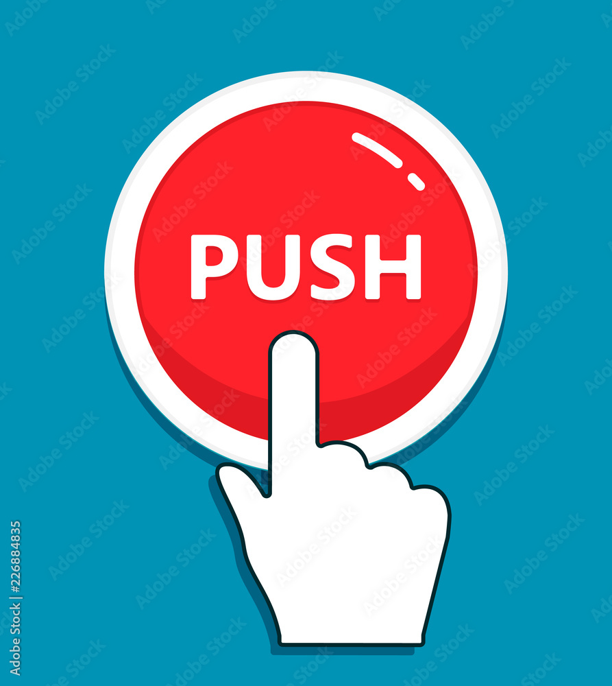 Fototapete Hand cursor clicks the push button. Hand icon pointer. Illustration for graphic and web design.