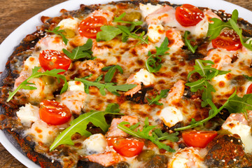 Pizza with salmon and mozzarella