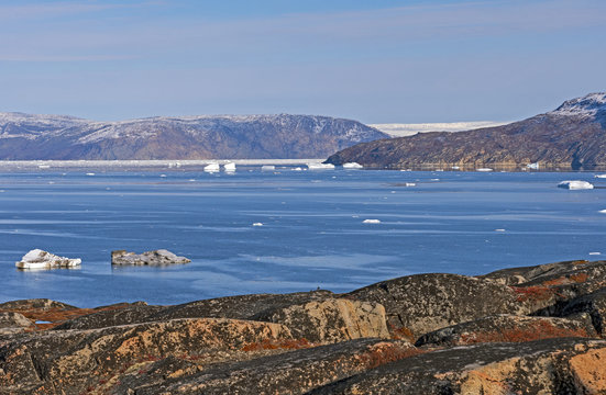 Looking across arctic waters to the Greenland Ice Cap