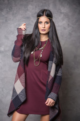 attractive cute girl posing in red clothes