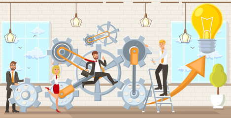 Startup Teamwork Concept. Vector Flat Illustration