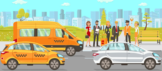Fototapeta na wymiar Taxi and Driver Services. Vector Flat Illustration
