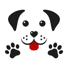 dog muzzle with paws on a white background