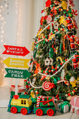 Christmas decorations garland tree home interior