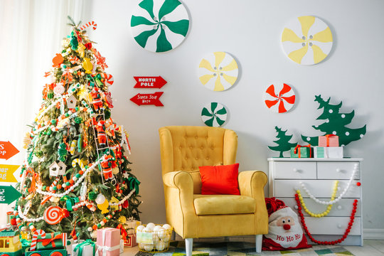 Christmas decorations garland tree home interior