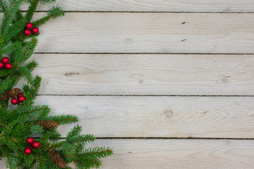 Holiday border with greenery along the left side with copy space