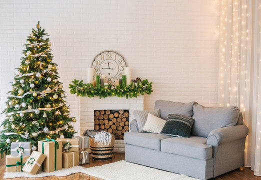 Christmas decorations garland tree home interior