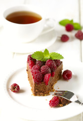 Chocolate cake with fresh raspberry.