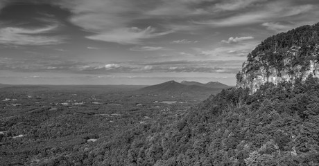 Black & white view of Pilot Mountain & surrounding area