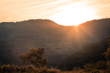 A beautiful sunset behind the mountains.
