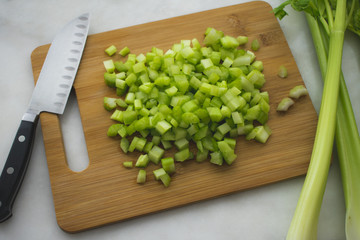 Chopped Celery on a Cutting Board