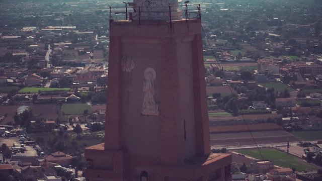 Aerial close-up view of statue of Chist in Murcia, Spain