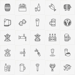 Beer line icon set with case of beer, beer and beer bottle