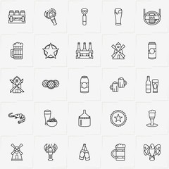 Beer line icon set with beer glass, mill and star logo