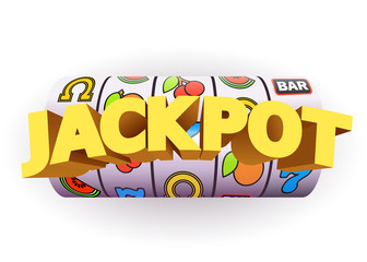 Golden slot machine wins the jackpot. Big win concept. Casino jackpot. Vector illustration