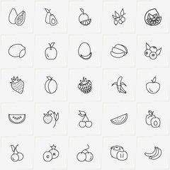 Berries And Fruits line icon set with cherry , mango and blackberry