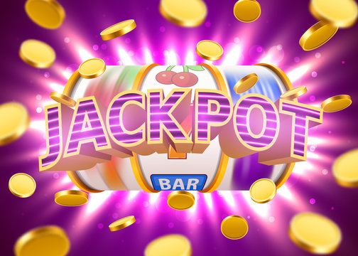 Golden slot machine wins the jackpot. Big win concept. Casino jackpot. Vector illustration