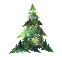 Abstract fractal Christmas tree, computer-generated image for cards, logo, invitation, design concepts, web, prints, posters.