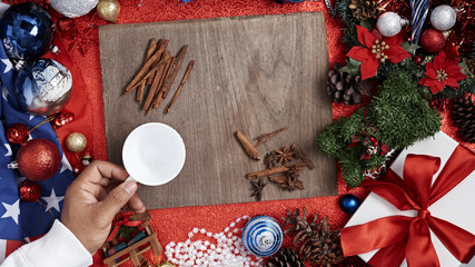 Christmas, New Year on wooden