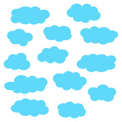 Cloud icon set, blue clouds isolated on white background, vector illustration.