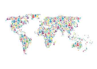 Global network connection of plenty communication people colorful. World map point of Connection technologies for business. Mixed media. Vector illustration