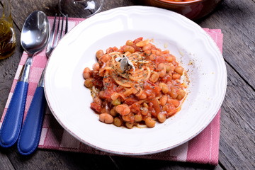 Pasta dish with beans in the sauce
  