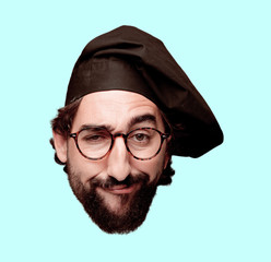 young crazy bearded man cutout head expression isolated. chef role
