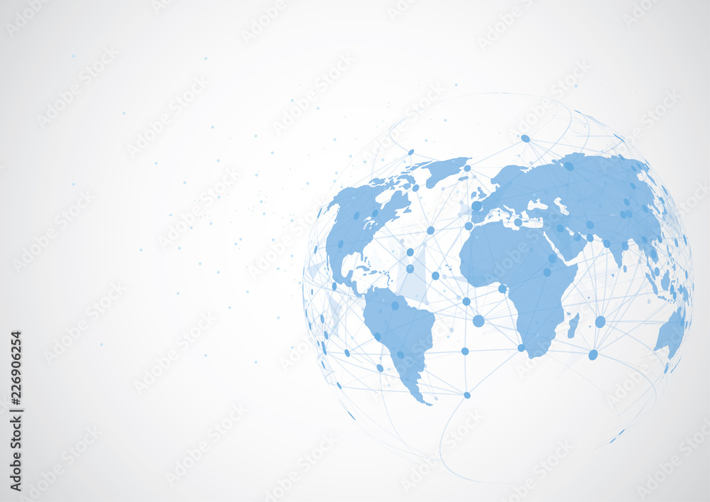 Wall mural global network connection. world map point and line composition concept of global business. vector i