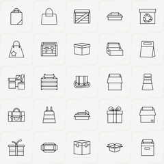 Boxes & Packages line icon set with bag, box and package and gift box
