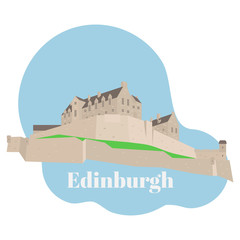 Flat building of Edinburgh Castle in Scotland, United Kingdom. Historic sight attraction sightseeing. Travel icon landmark. City architecture of Great Britain.