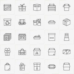 Boxes & Packages line icon set with box, bag and package