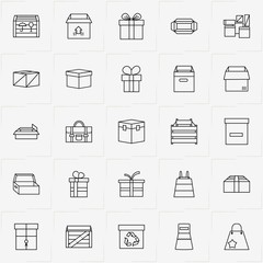 Boxes & Packages line icon set with packages, box and box and package