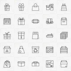 Boxes & Packages line icon set with box and package, bag and box