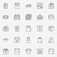 Boxes & Packages line icon set with box, gift box and bag