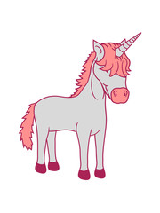 glücklich stehend einhorn pferd horn unicorn fabelwesen pony reiten gesicht kopf mädchen comic cartoon clipart