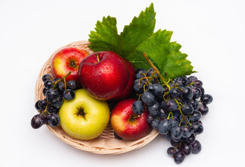 fresh fruit basket on white background