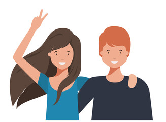young couple with hands up avatar character