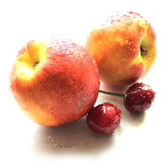 Fruit slimming, peach and cherry isolated on white background with clipping path,