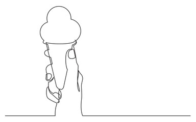 continuous line drawing of hand holding ice cream cone
