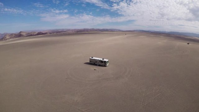 RV in Mojave Desert, aerial